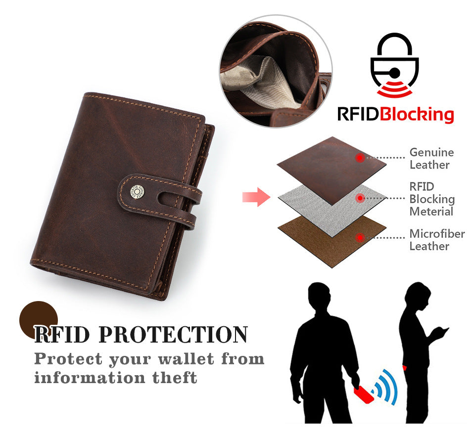 Premium RFID Blocking Men’s Wallet with AirTag Slot – Genuine Cowhide Leather Bifold Wallet with Pop-Up Card Case