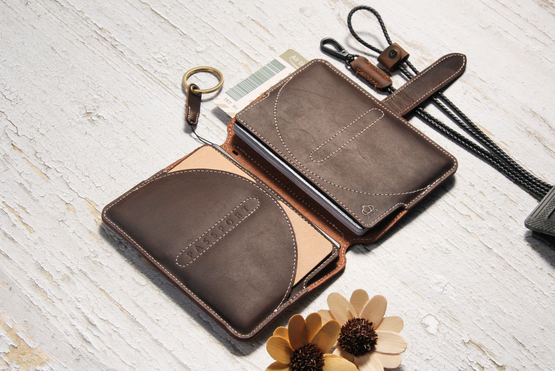 Crazy Horse Leather RFID Passport Holder with AirTag Slot – Travel Wallet Organizer