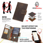 Family RFID Leather Passport Organizer with AirTag Slot – Anti-Theft Travel Wallet