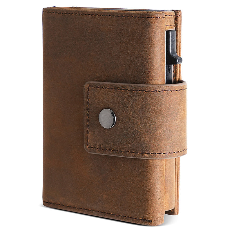 Men's Carbon Fiber & Leather AirTag Wallet – RFID Blocking with Pop-Up Card Access
