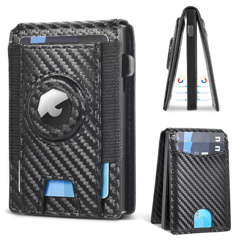 Men's Crazy Horse Leather AirTag Wallet – Slim RFID Card Holder with Magnetic Closure