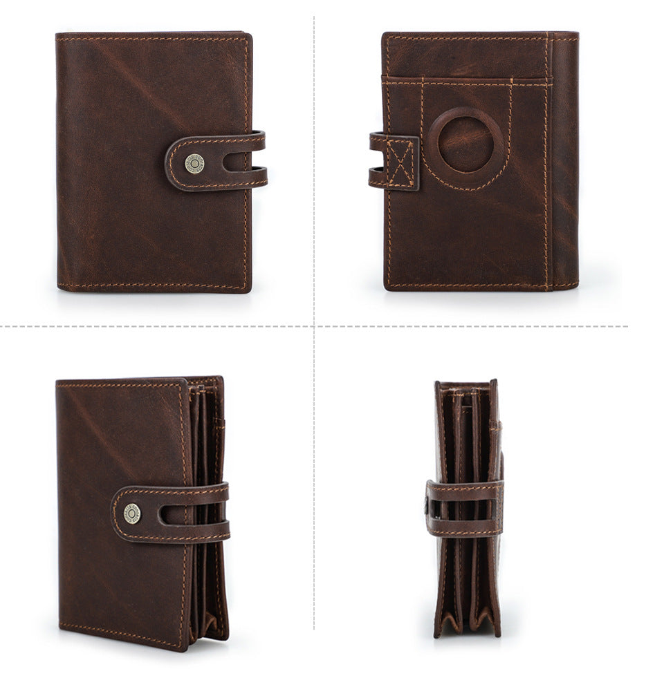Premium RFID Blocking Men’s Wallet with AirTag Slot – Genuine Cowhide Leather Bifold Wallet with Pop-Up Card Case