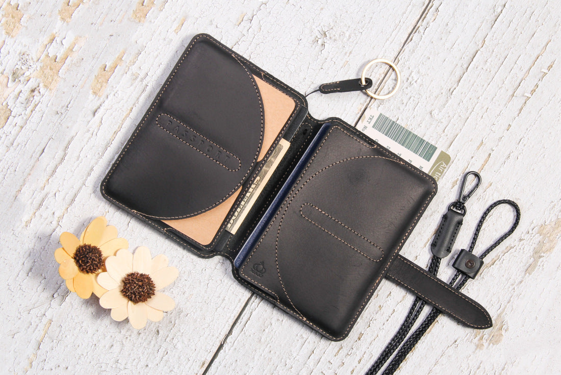 Crazy Horse Leather RFID Passport Holder with AirTag Slot – Travel Wallet Organizer