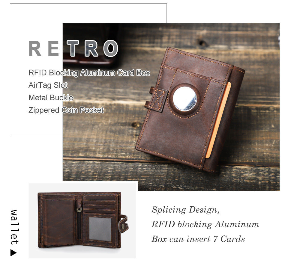 Premium RFID Blocking Men’s Wallet with AirTag Slot – Genuine Cowhide Leather Bifold Wallet with Pop-Up Card Case