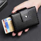 Men's Carbon Fiber & Leather AirTag Wallet – RFID Blocking with Pop-Up Card Access