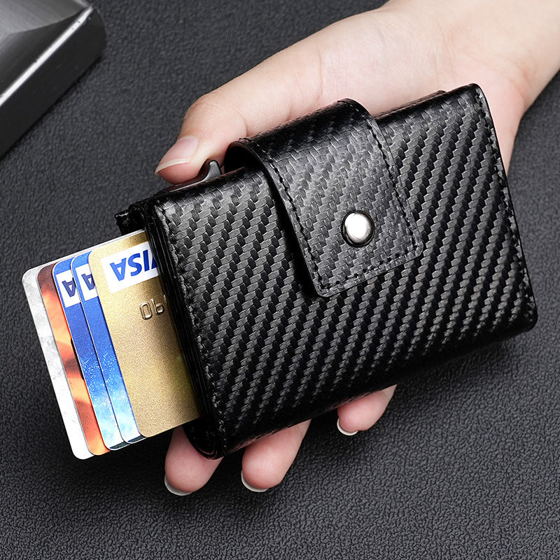 Men's Carbon Fiber & Leather AirTag Wallet – RFID Blocking with Pop-Up Card Access