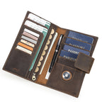 Family RFID Leather Passport Organizer with AirTag Slot – Anti-Theft Travel Wallet