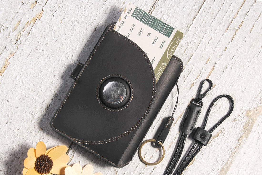 Crazy Horse Leather RFID Passport Holder with AirTag Slot – Travel Wallet Organizer