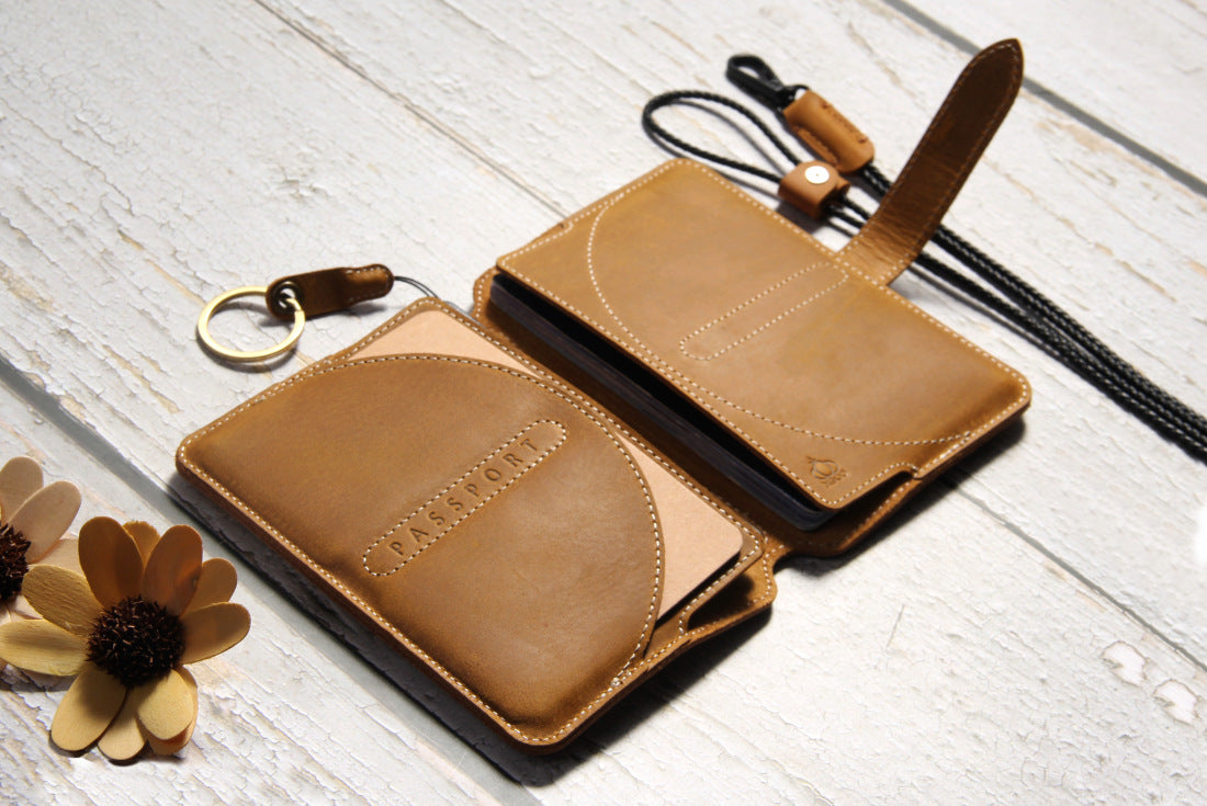 Crazy Horse Leather RFID Passport Holder with AirTag Slot – Travel Wallet Organizer