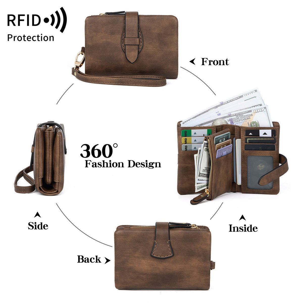 Women's RFID Compact Travel Wallet – Vegan Leather