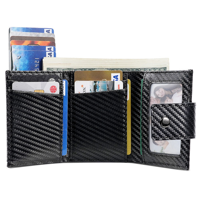 Men's Carbon Fiber & Leather AirTag Wallet – RFID Blocking with Pop-Up Card Access