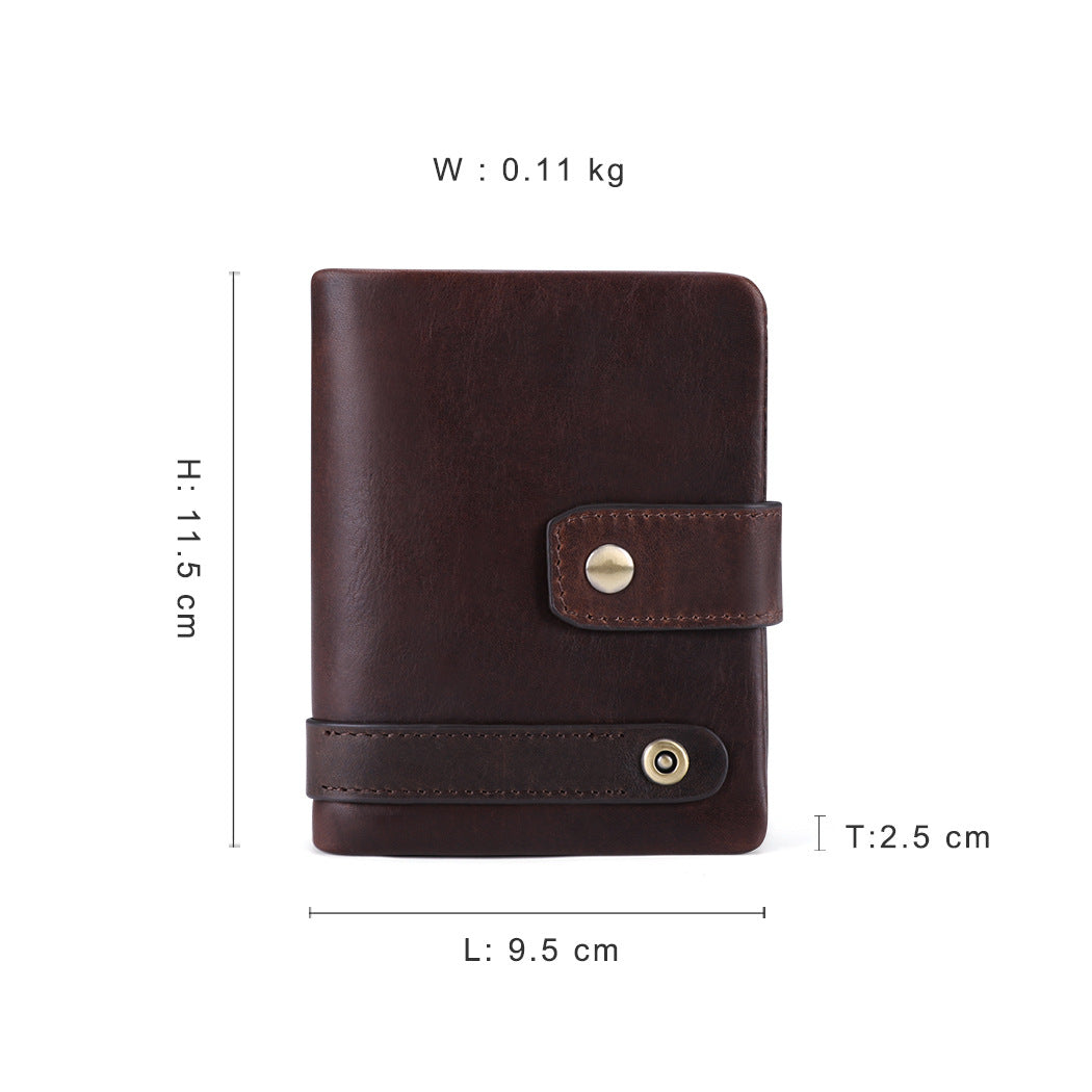 Men's Top-Grain Leather RFID Bifold Wallet – Coin Pocket & Multi-Card Holder
