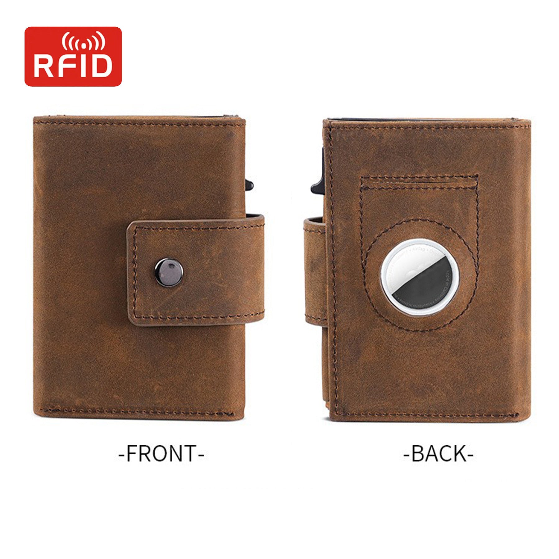 Men's Carbon Fiber & Leather AirTag Wallet – RFID Blocking with Pop-Up Card Access