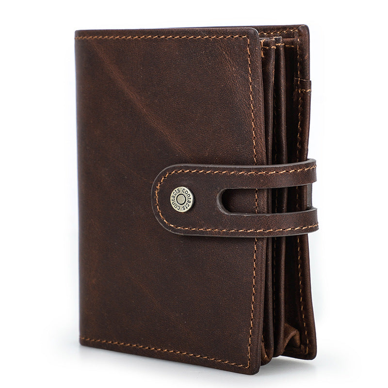 Premium RFID Blocking Men’s Wallet with AirTag Slot – Genuine Cowhide Leather Bifold Wallet with Pop-Up Card Case