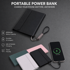 Travel passport organizer charging a phone with built-in power bank
