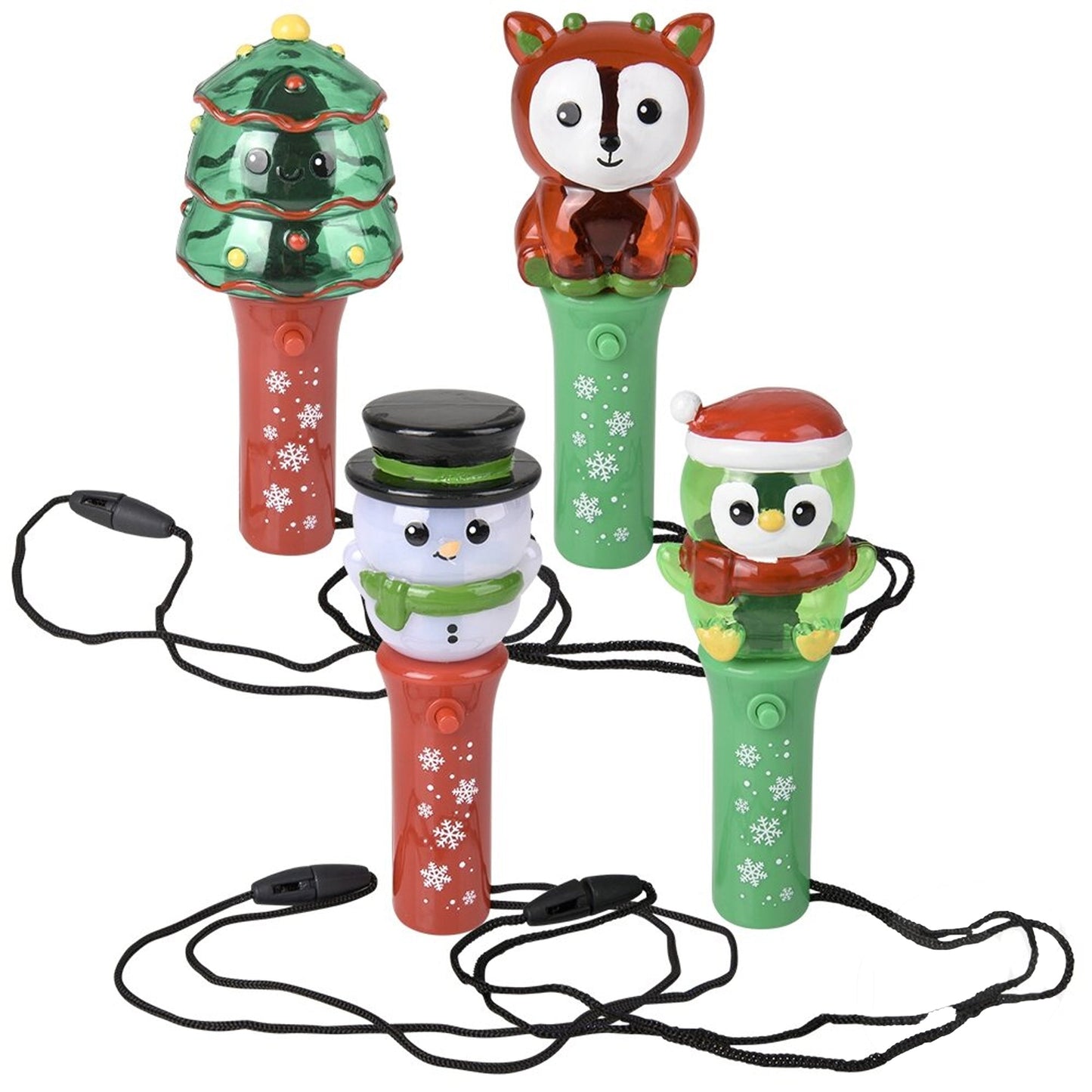 Christmas Themed Light Up Mini Spinning Wand Necklaces
