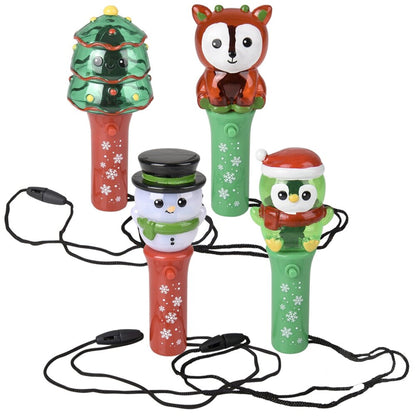 Christmas Themed Light Up Mini Spinning Wand Necklaces